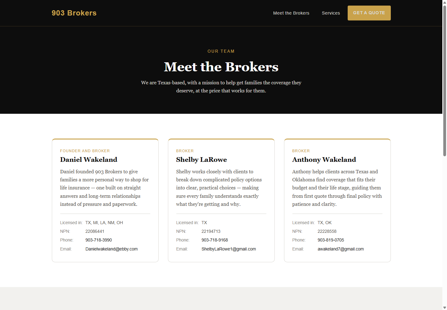 903 Brokers website homepage