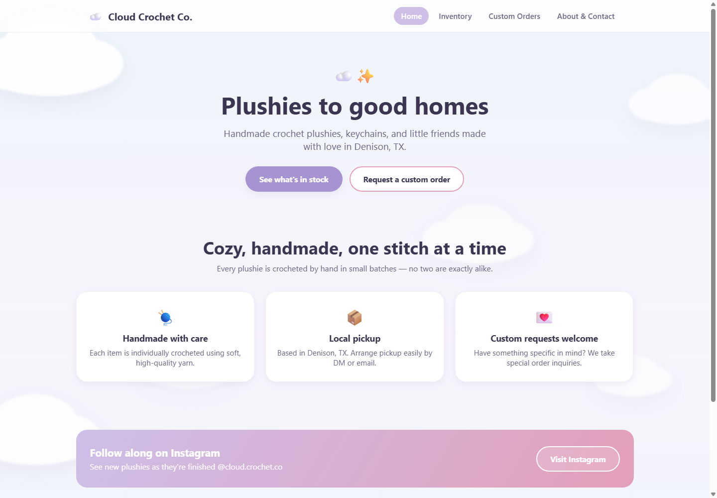 Cloud Crochet Co website homepage