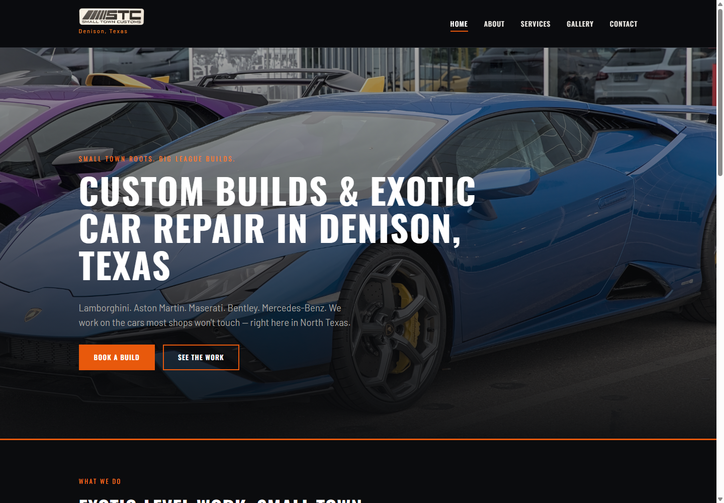 Small Town Customs website homepage