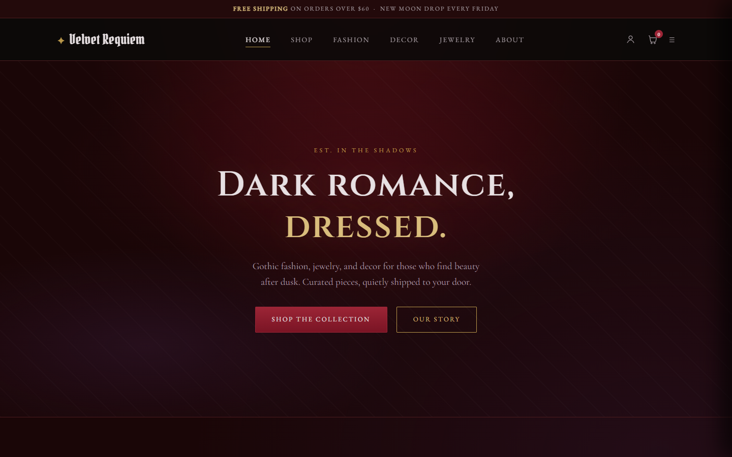 Velvet Requiem website homepage